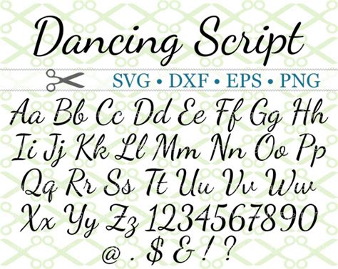 Dancing Script Svg Font Cricut And Silhouette Files Svg Dxf Eps Png