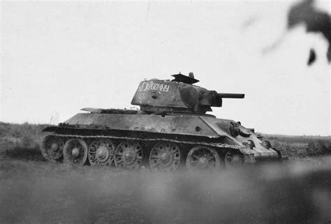 Cannon Barrel Damaged T 34 With A Penetrated Turret And A Truncated
