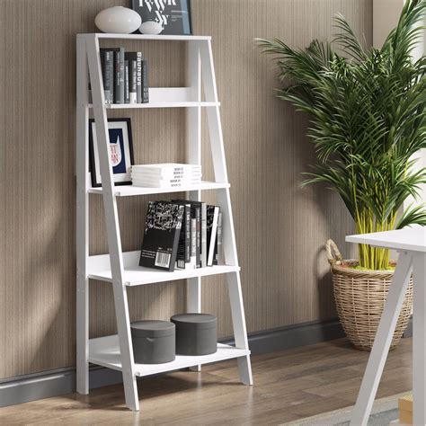 55 Wood Ladder Bookshelf In White Walker Edison Bs55ldwh Ladder