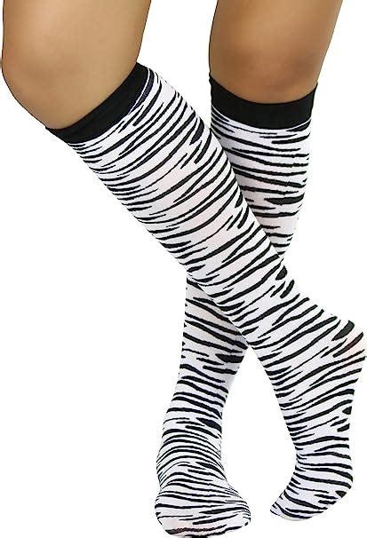Tobeinstyle Womens Bold Horizontal Zebra Stripe Pattern Knee High Opaque Socks