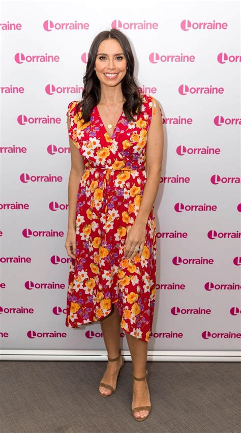 christine lampard in floral print sleeveless long dress at lorraine tv show in london k4 fashion