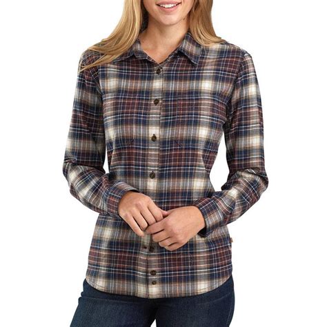 Carhartt Womens Long Sleeve Rugged Flex Relaxed Fit Flannel Plaid Shirt