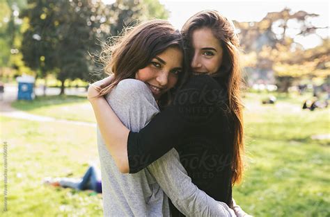 Best Friends Women Hugging In The Park By Gic Best Friend Fun