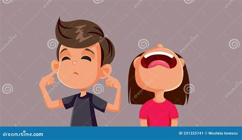 Little Sister Screaming While Brother Covers His Ears Vector Cartoon Stock Vector Illustration
