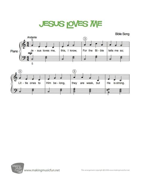 Jesus Loves Me Easy Piano Sheet Music Sheet