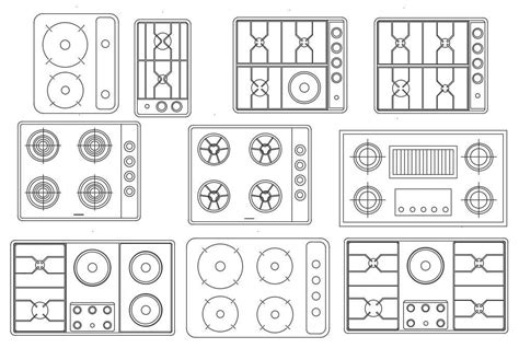 Cad 2d Drawing File Of The Different Types Of Electric Stove Block