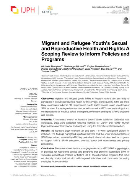 Pdf Migrant And Refugee Youths Sexual And Reproductive Health And Rights A Scoping Review To