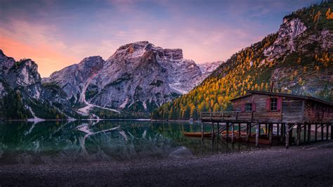 Lago Di Braies Dolomites Italu Lake Pragser Wildsee Autumn