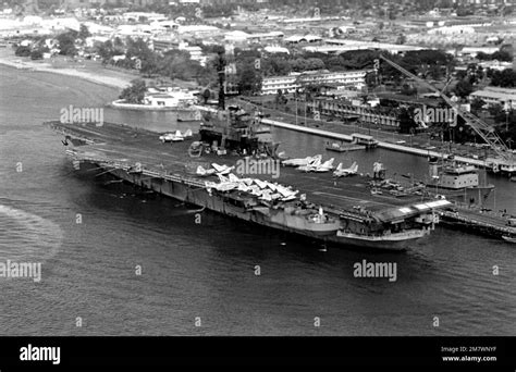 An Aerial Port Quarter View Of The Aircraft Carrier Uss Coral Sea Cv
