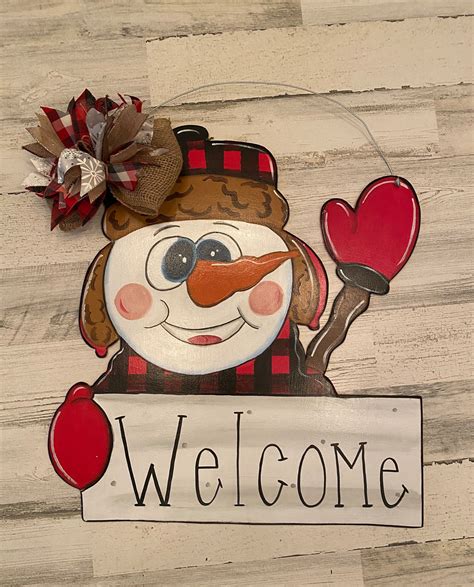 Snowman Welcome Sign Snowman Welcome Sign Winter Welcome Etsy