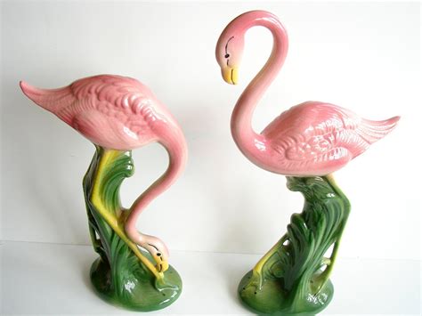 Vintage Antique Pink Flamingo Figurines Set Of 2