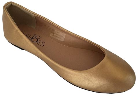 Shoes 18 Womens Ballerina Ballet Flat Shoes Solids And Leopards 6 Gold Pu 8600