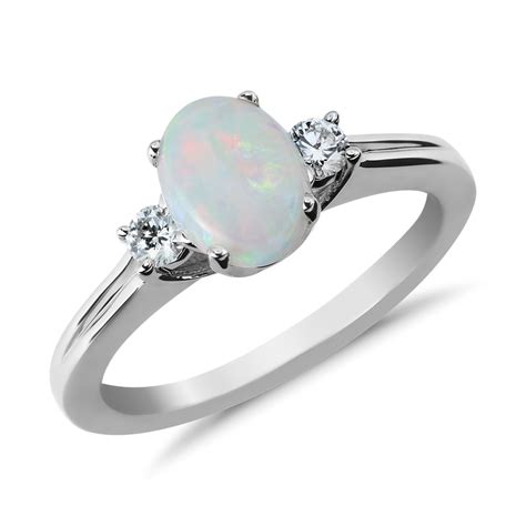 Opal And Diamond Ring In 18k White Gold 8x6mm Blue Nile