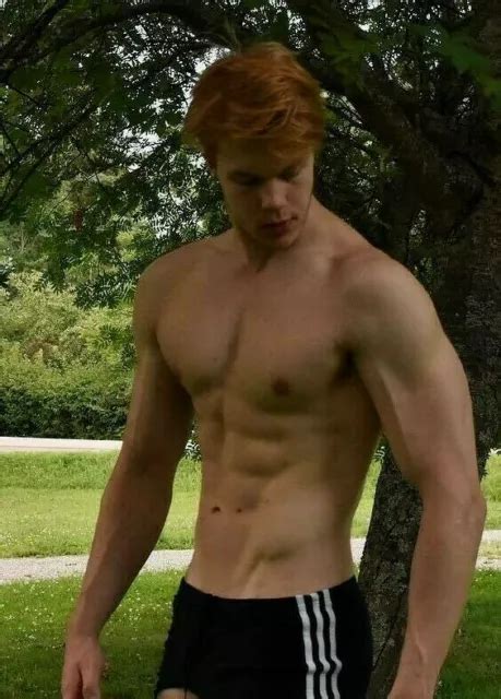 Shirtless Male Beefcake Muscular Red Ginger Haired Hunk Ck Brief Photo
