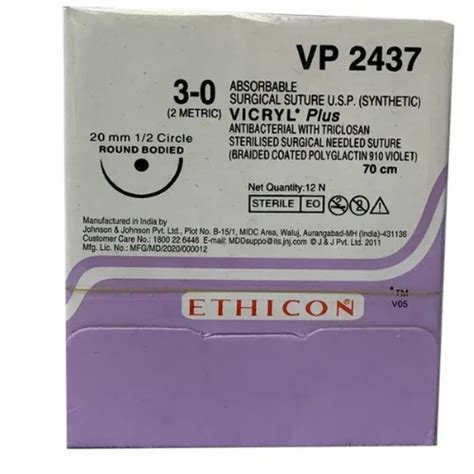 Ethicon Vp 2437 Vicryl Plus Absorbable Suture Usp 3 0 70cm Box Of 12