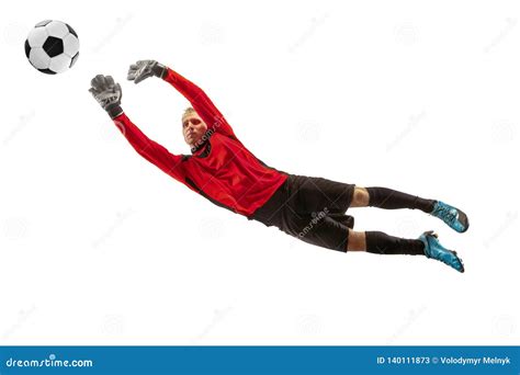 One Soccer Player Goalkeeper Man Catching Ball Stock Image Image Of