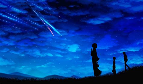 3240x1920 Comet Manga Black Sky Silhouette Girl Anime Miyuki