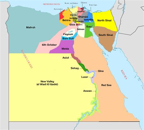 Egypt Map Roads Railways And Egyptian Governorates