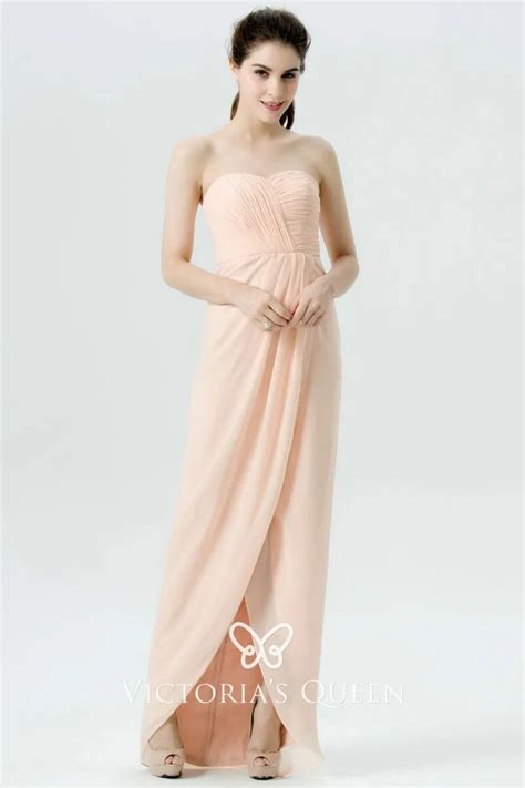 Nude Pink Pleated Chiffon Tulip Sheath Bridesmaid Dress Vq