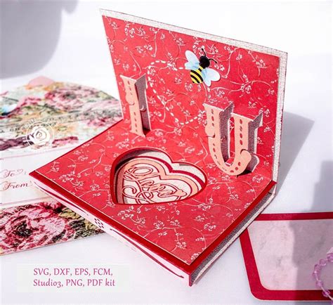 Download Bee Mine Valentine Pop Up Card SVG kit -3D Diorama Card ...