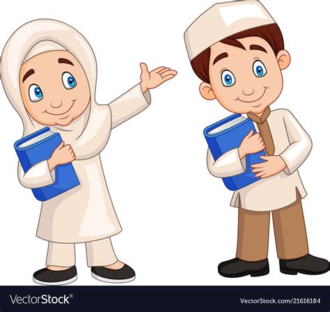 Cartoon Muslim Kids Royalty Free Vector Image Vectorstock