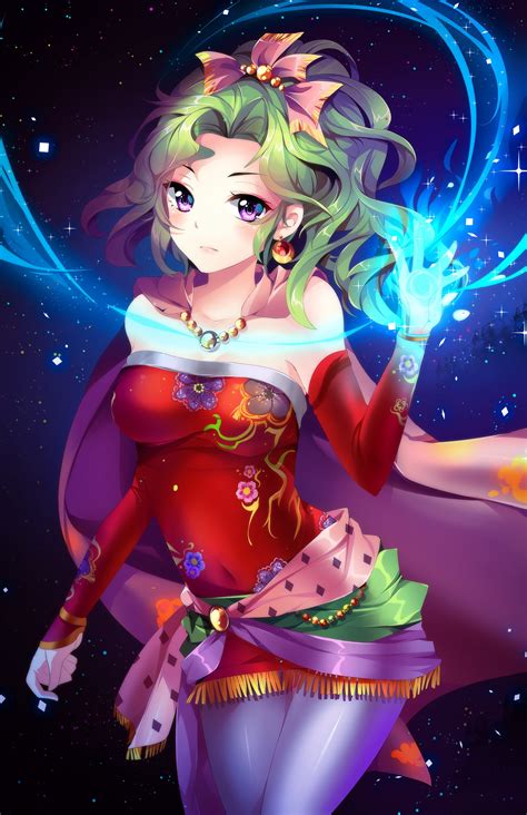 Princess mononoke, wolf, profile, women, anime girls, artwork. long hair, Green hair, Pink eyes, Terra Branford, Anime ...