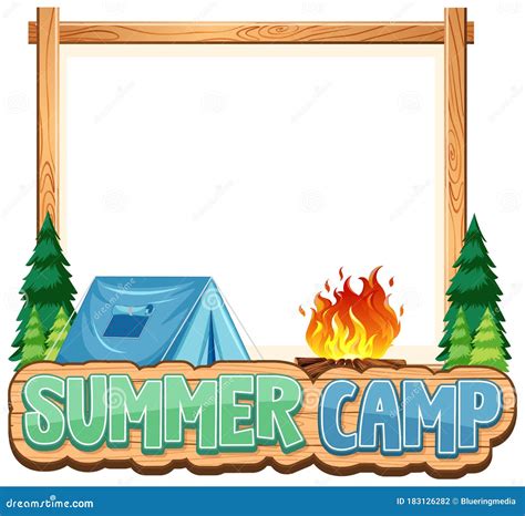 Border Template Design With Tent And Campfire In The Park Stock Vector