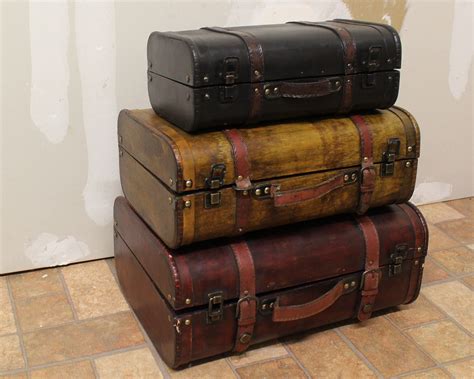 Antique Style Wooden Luggage Suitcases Set Of 3 In 3 Colors Etsy