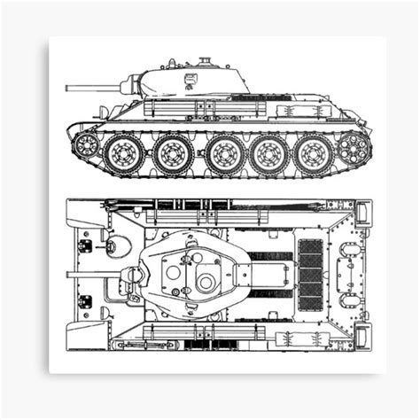 Soviet Tank T 34 Ww2 Line Drawing Metal Print By Bergulator Redbubble