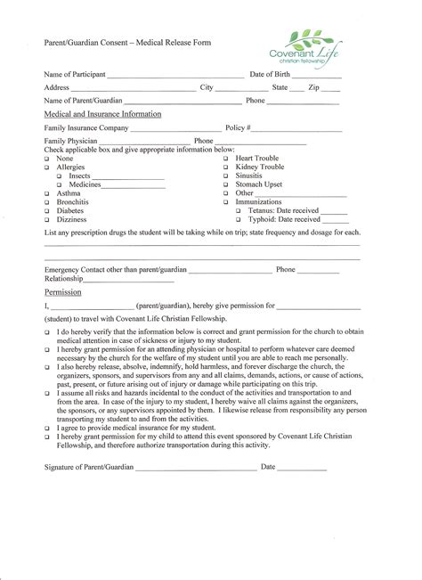 Medical Release Form Templates Free Printable