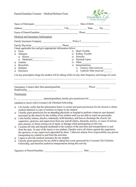 Free printable medical release forms