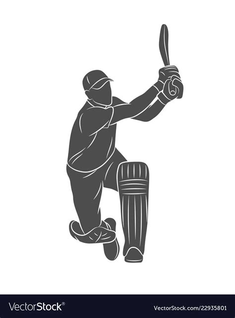 Silhouette Batsman Playing Cricket On A White Vector Image