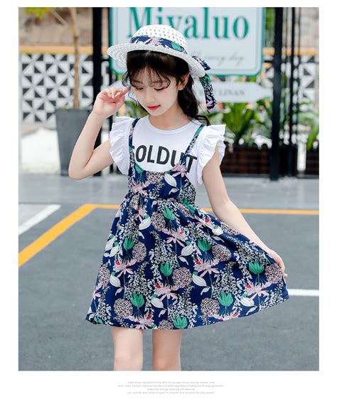 2 Pcs New Girls Cute Dress Straps Flower Princess Dress Cotton Summer