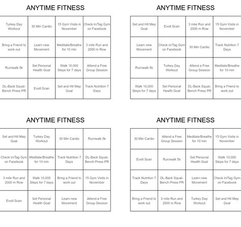 Anytime Fitness Bingo Cards Wordmint