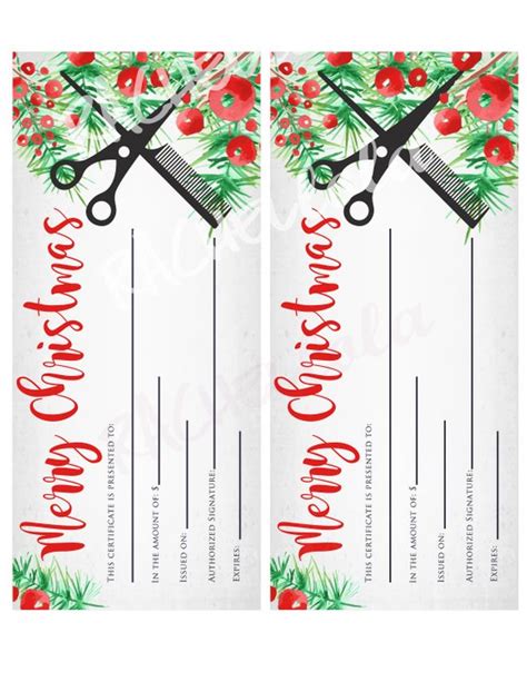printable christmas hair salon gift certificate template