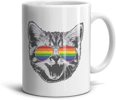 Fsvda Coffee Mug 11oz Gay Pride Rainbow Flag Cat Novelty Drinks Cup Home And Kitchen