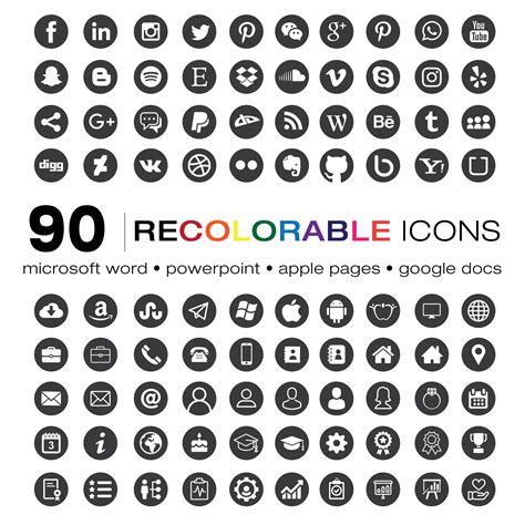 Resume Icons Set Recolorable Icons For Microsoft Word Etsy