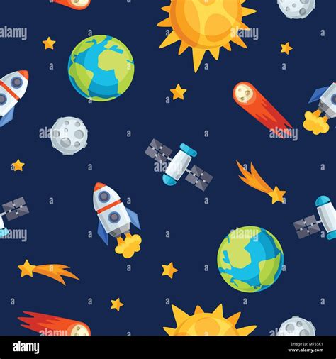 Seamless Pattern Of Solar System Planets And Celestial Bodies Stock