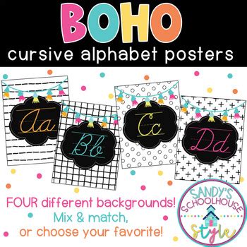 boho classroom theme cursive alphabet posters  sandys schoolhouse style