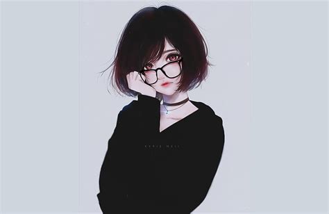 Hd Wallpaper Anime Original Black Hair Girl Glasses