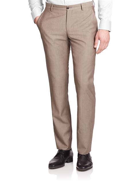Giorgio Armani Textured Wool Dress Pants In Brown For Men Lyst