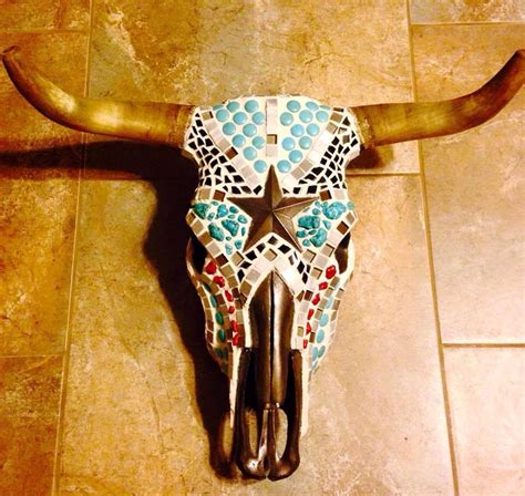 Mosaic Turquoise Cow Skull Cow Skull Art Cow Skull Decor Cow Skull