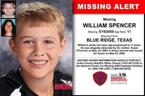 4.what is a texas blue alert? WILLIAM SPENCER, Age Now: 11, Missing: 05/19/2009. Missing From BLUE RIDGE, TX. ANYONE HAVING ...