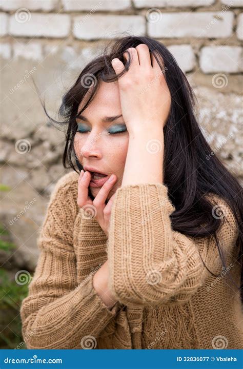 outdoor portrait of a sad woman looking desperate stock image image of beauty depression