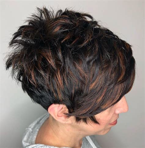 Spiky Black Pixie With Copper Highlights Short Shag Hairstyles