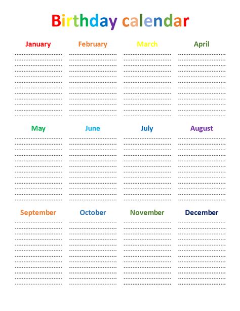 Free Printable Birthday Chart Printable Templates
