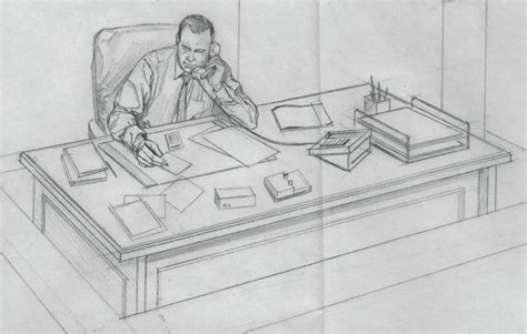 Sketch Of Office Man At Desk Sketches Pencil Sketch Male Sketch