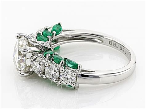 Moissanite And Emerald Platineve Ring Mos549
