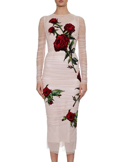 Dolce And Gabbana Rose Embroidered Tulle Dress In Pink Lyst
