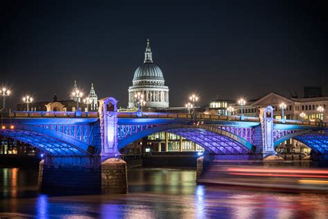 united kingdom rivers bridges england london night street lights st pauls cathedral